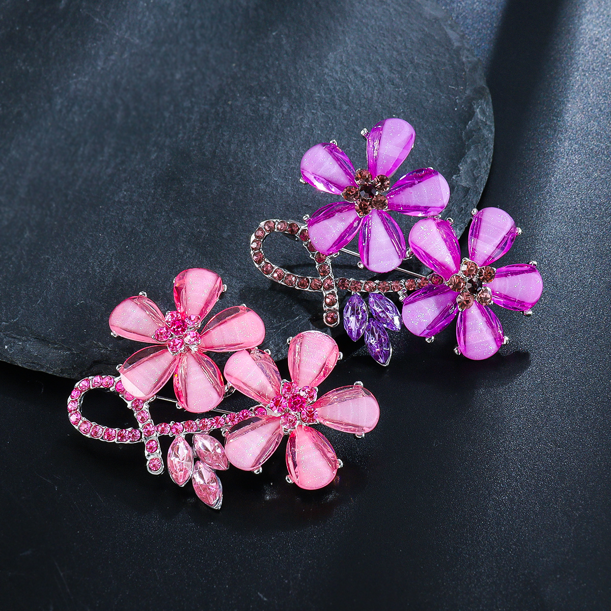 Baiduqiandu Crystal Double Flower Brooch Pins For Women Girls a666c 5 2b39f