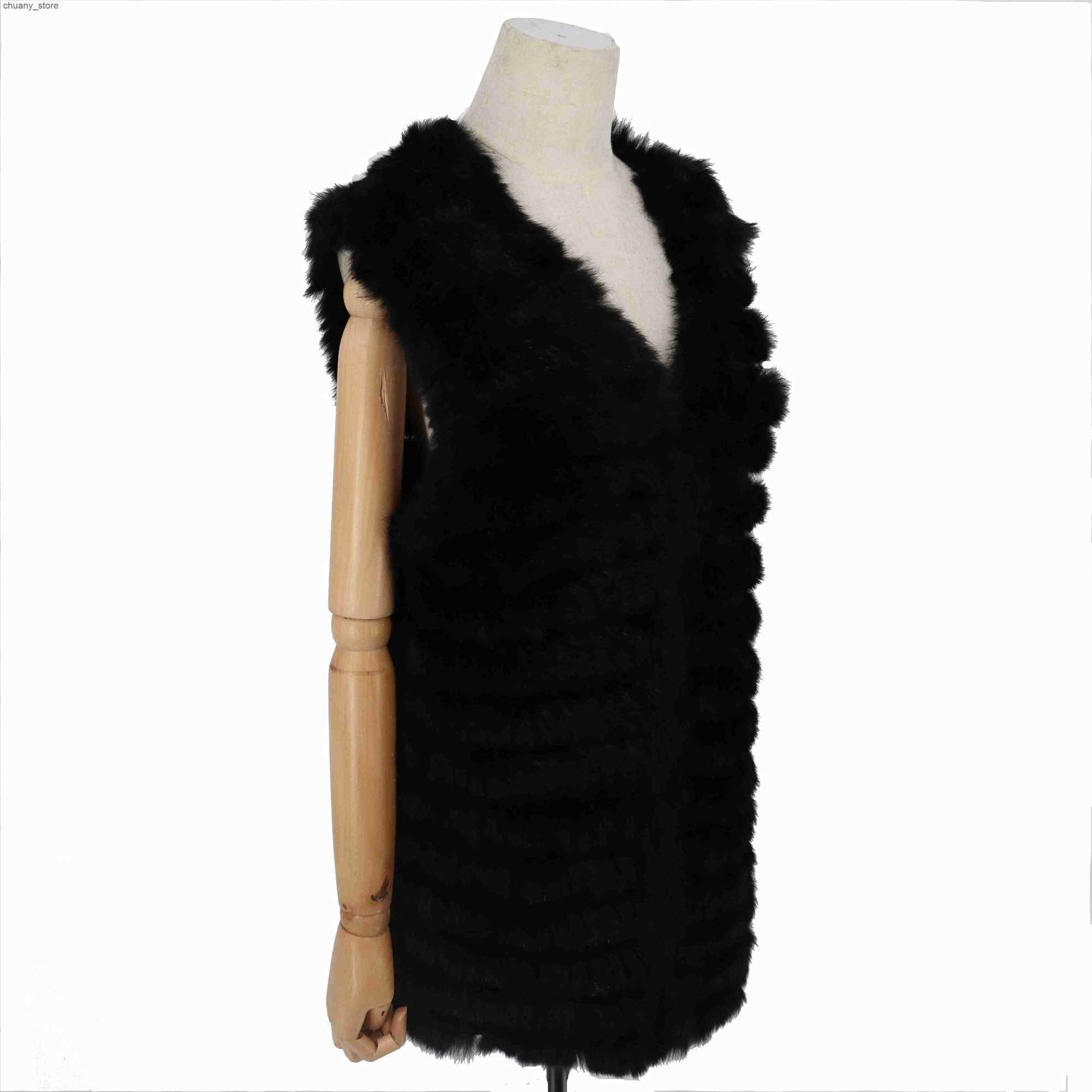 Scarves 2021 Womens True Rabbit Fur Vest Non Velvet Gold Plated Fur Coat Womens Fur Coat L240910