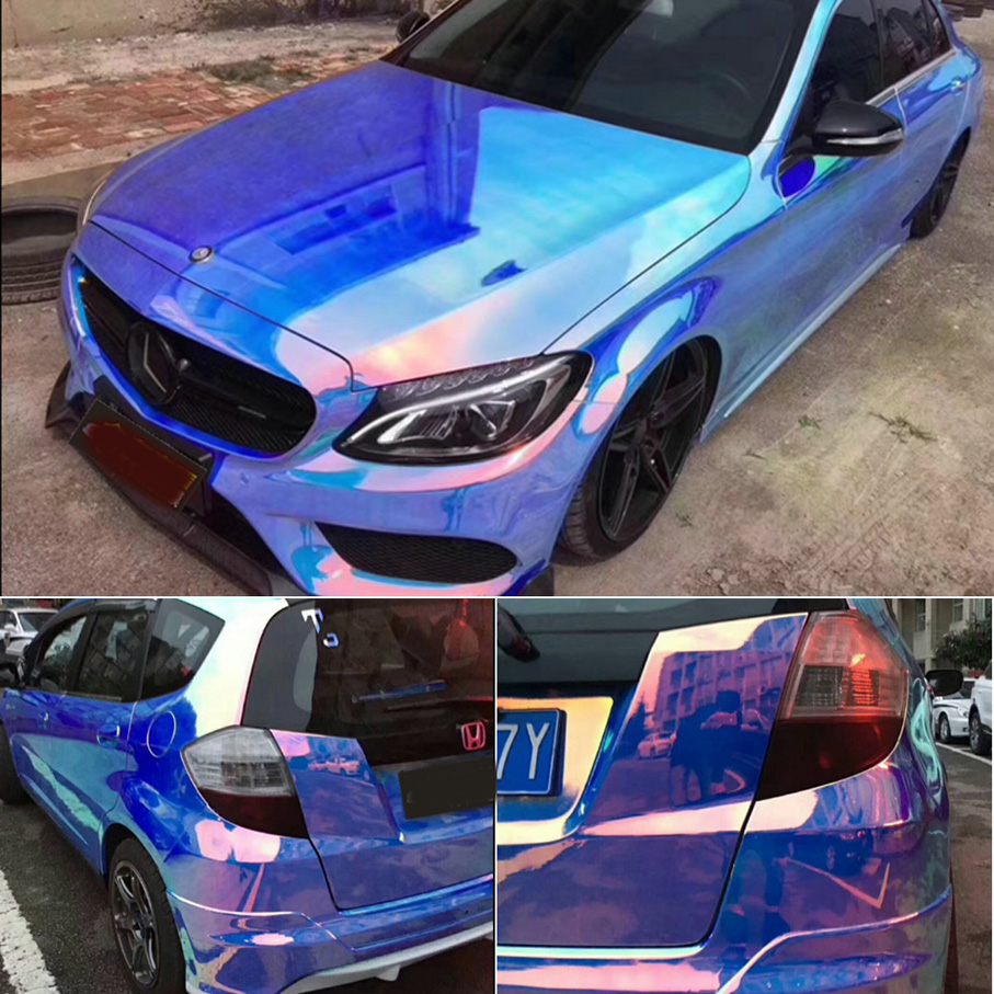 10/20/30/40/50*137cm Premium Holographic Chrome Blue Purple Rainbow Neo Car Vinyl Wrap Sticker Decals Roll Film