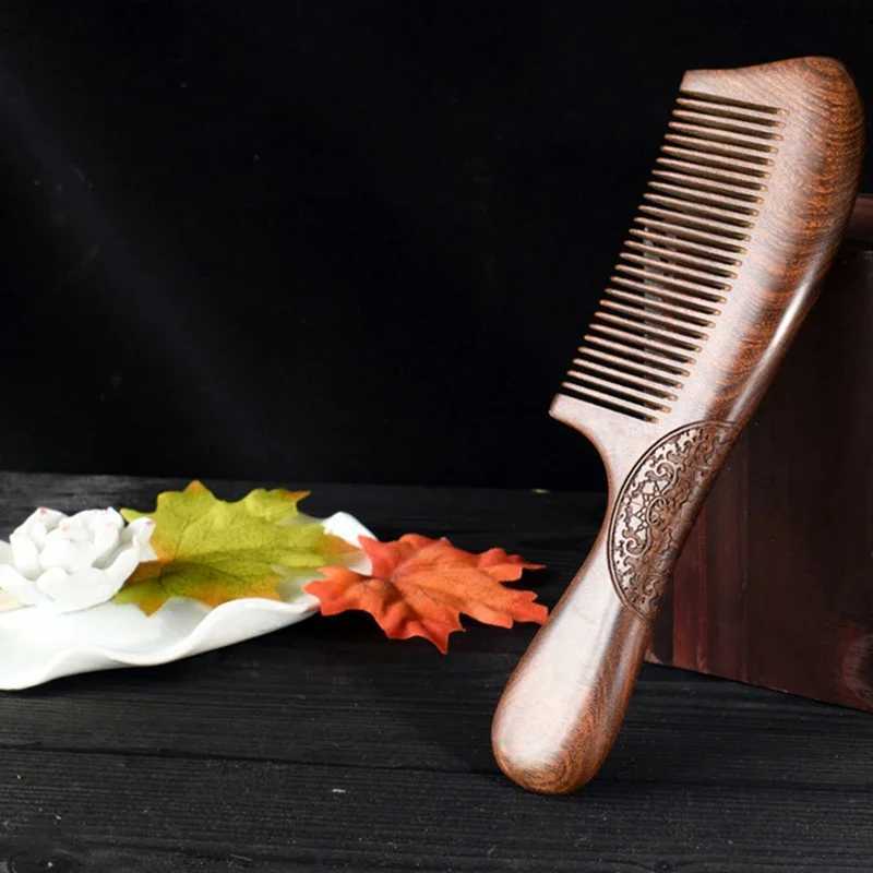 Natural sandalwood comb solid wood carving comb anti-static beard comb handle hair styling wide teeth narrow teeth gift W241112