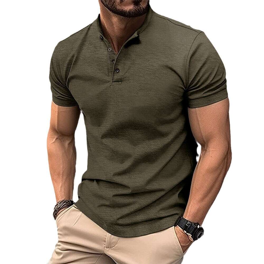 Instagram 2023 Summer Quick Sale T-shirt Men's Button Henley Collar Sports Polo Shirt