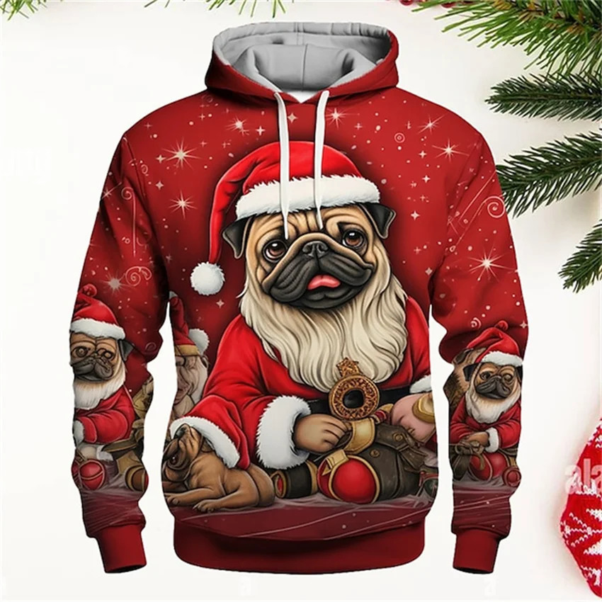 Mens 3D animal dog print long sleeve Christmas sportswear autumnwinter mens clothing casual tops fashion street hoodie 241111