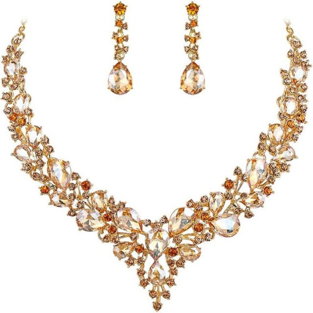 Jewelry Accessories Personality Crsytal Women Necklace Korean Style Earrings Necklace Ear Studs Set Wedding Jewelry Set a0ce8