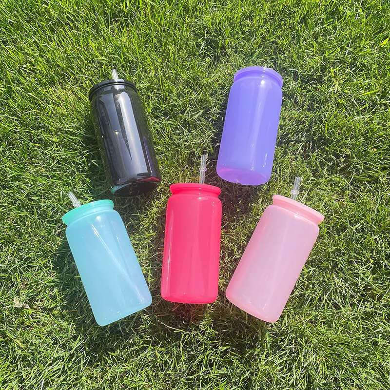 Recyclable Kids Aron 16Oz Plastic Acrylic Shaped Beer Cups Colored Cold Drink Soda Can With Colorful Pp Lids For UV DTF Wraps ,Sold By Case