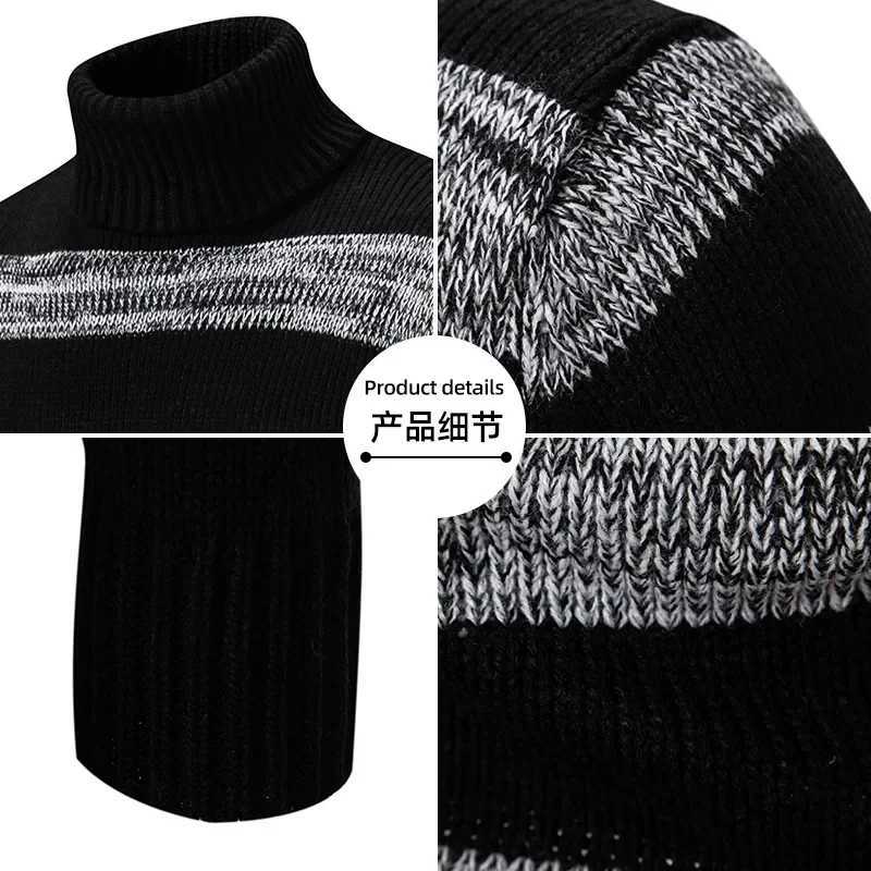 Mens black and white horizontal striped turtle neck fashionable long sleeved sweater W2411111
