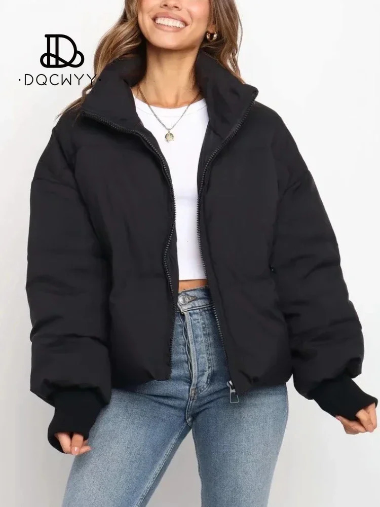 Womens Winter Cotton Jacket Loose Slim Warm Bread Clothing Short Zipper Monochromatic Coat Parkas Tops 2024 241108