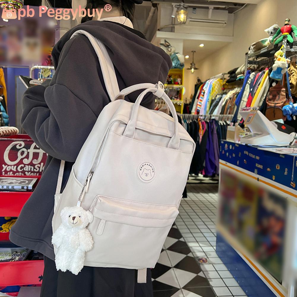 Teens Casual Backpack Large Capacity Schoolbag College Students Book Bag with Plush Pendant Shoulder Bag for Outdoor Shopping 0db3d