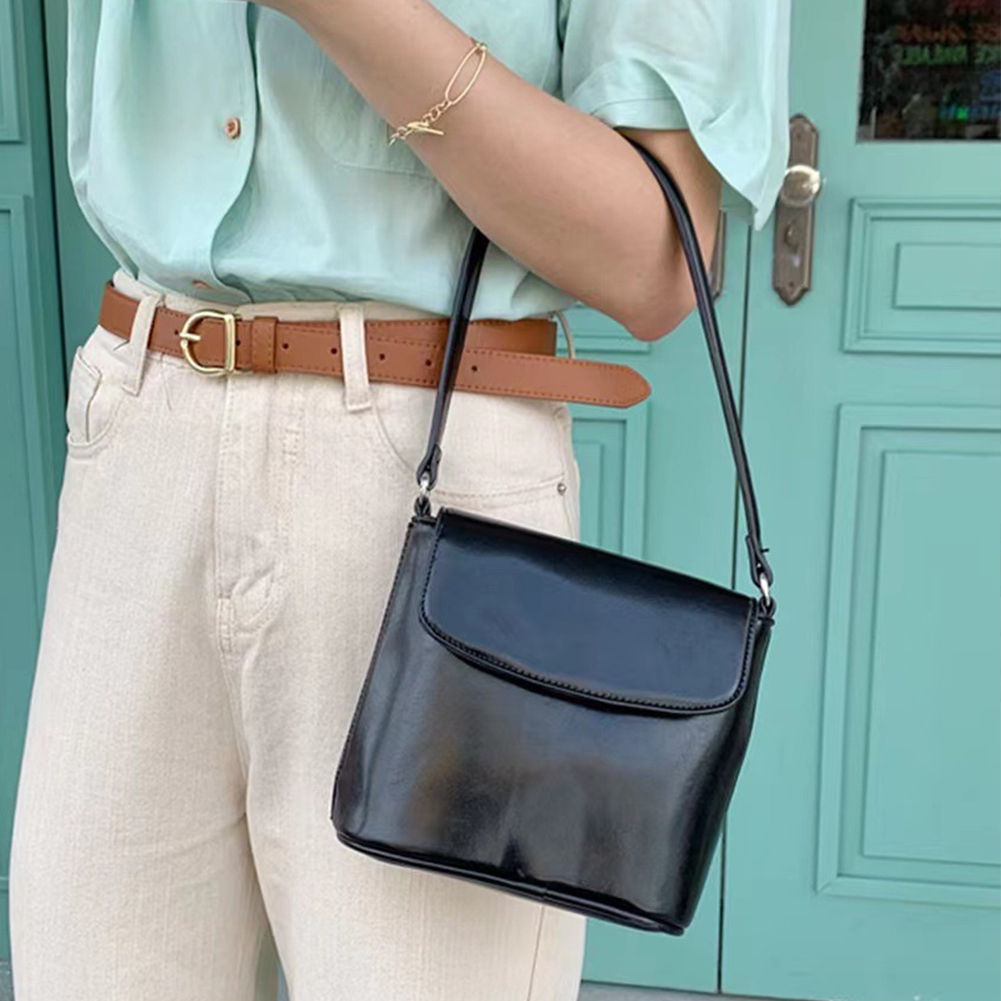 Women Bucket Shoulder Bag Solid Color Casual Crossbody Purse PU Leather Classic Satchel Bag Female Commute Bag