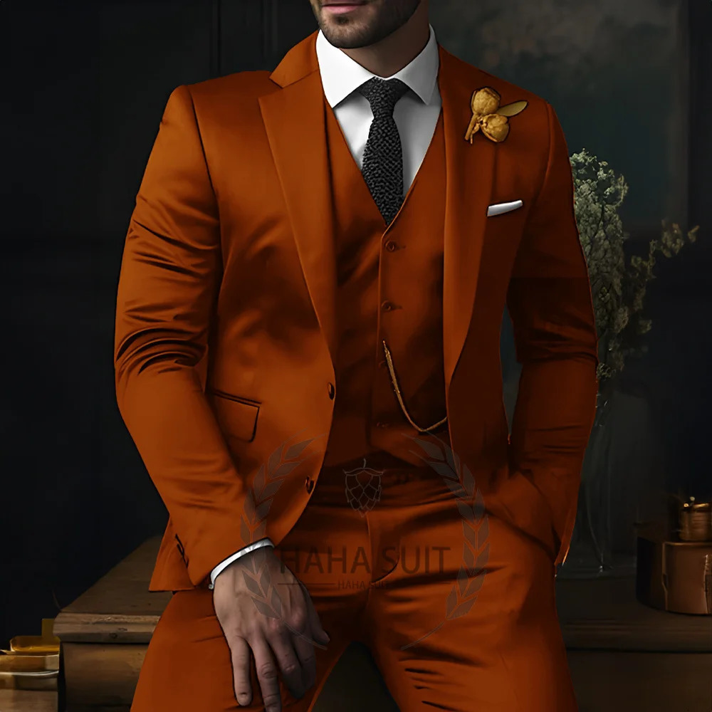 Mens Suit Slim Tailored Tuxed Formal Wedding Suit Full Set 3-Piece 241111