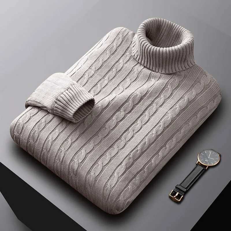Solid color mens turtle neck sweater trend Korean style loose large casual knitting floral casual mens clothing W2411111