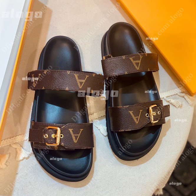 Genuine Leather sandal Slipper Casual Shoe summer beach gladiator Mules hasp New womans Flat Slide Designer Sliders platform sandale 35-45