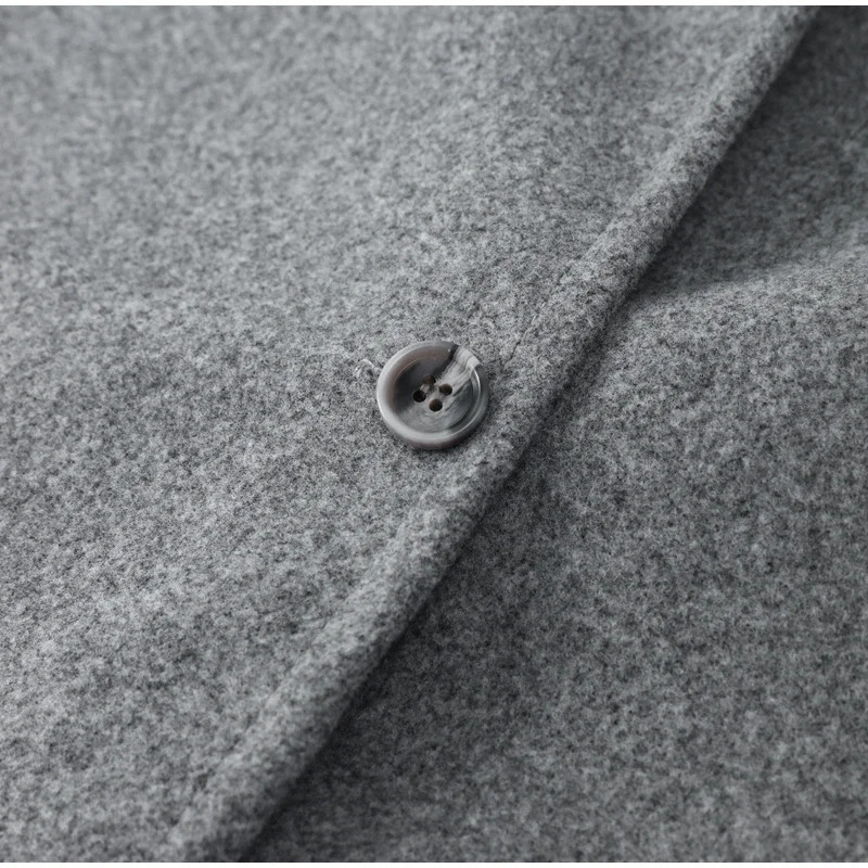 Vintage One Button Woolen Coat Women Gray Loose Long Sleeve Vneck Short Jacket Female Autumn Winter Casual Lady in Outwears 241112