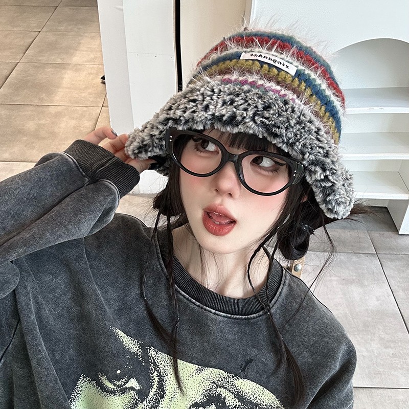 Y2K Crochet Thick Bucket Hats for Women Spring Autumn Handmade Knit Beanies INS Korean Beach Bikini Panama Cap Gorras De Mujer ec4e7