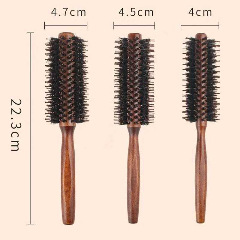 Type 3 Solid Wood Curling Comb for Pig Mane Natural Pig Mane Curling Brush Round Barrel Hair Dryer Curling Styling Tool W241112