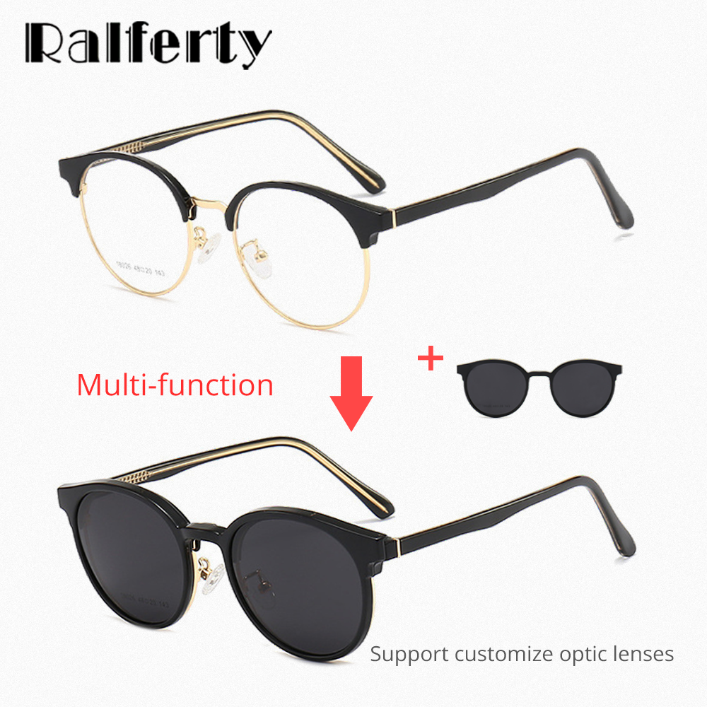 Ralferty Magnetic Sunglasses Women Clip On Glasses Men No Grade Glasses Eyeglass Frame for Women Spectacle Female Driving Goggle