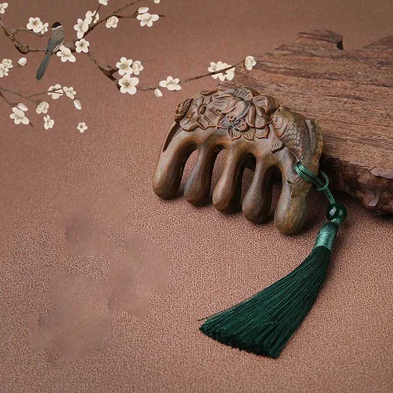 Hawthorn wood comb anti-static scalp massage comb natural wood comb Chinese style wide tooth comb Tassel womens gift W241112