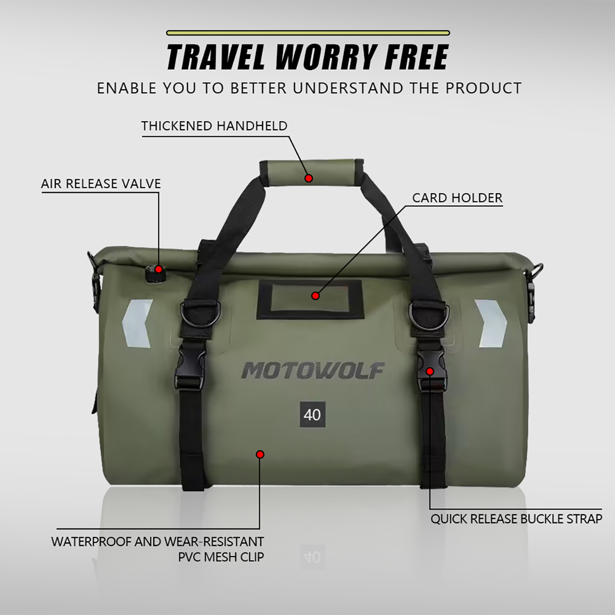 Motorcycle 40/60L Waterproof Tail Travel Outdoor Dry Roll Pack Bag Motorbike Lage Backpack 100KG Bear Weight