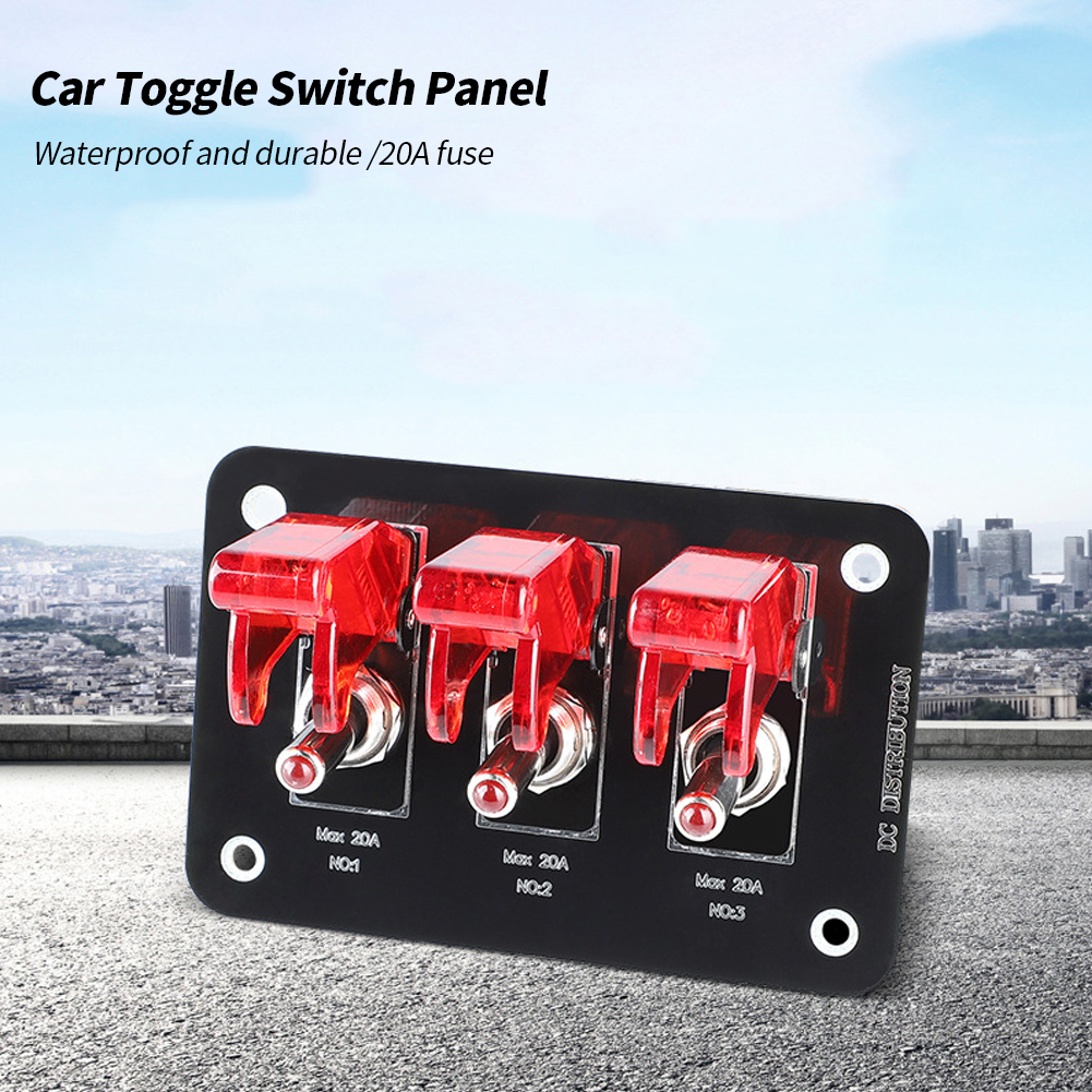 36W QC 3 Gang Heavy Duty Rocker Toggle Switch Panel 12V 20A Red Cover ON/Off 2Pin Automotive Car Marine Boat RV Camper Pre-Wired