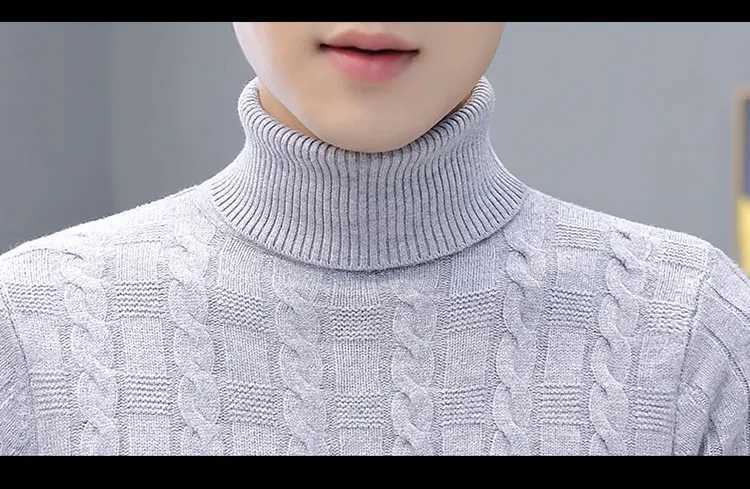 Mens casual solid color sweater long sleeved warm knit navy blue neck sweater mens clothing W2411111