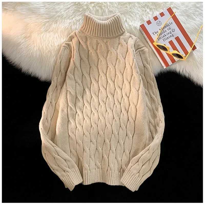 Autumn and Winter Mens Thick Sweater Solid Color Turtle Neck Long Sleeve Warm Basic Classic Knitted Sweater W2411111