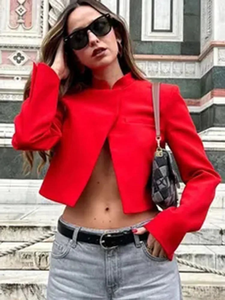 OIINAA Womens Red Jacket Long Sleeve Pocket Office Womens Short Sleeve Jacket Cover Button Autumn Winter Jacket Coat 241111