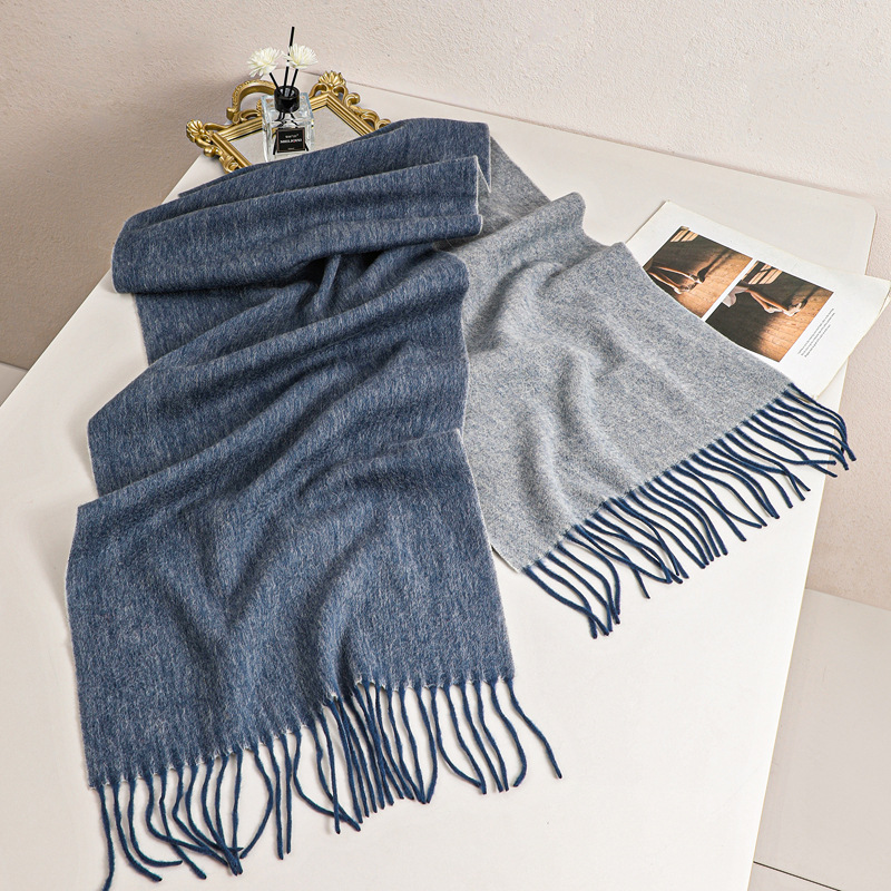Double Sides 100% Wool Scarf With Tassel Women Winter Warm Soft Cashmere Pashmina Scarves Shawl Bufandas Double Colors 2023 e0c91