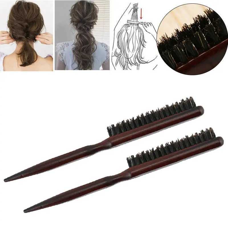Wooden handle hair comb fluffy hair three rows of pig bristles comb new hair teasing brush salon supply of styling tools W241112