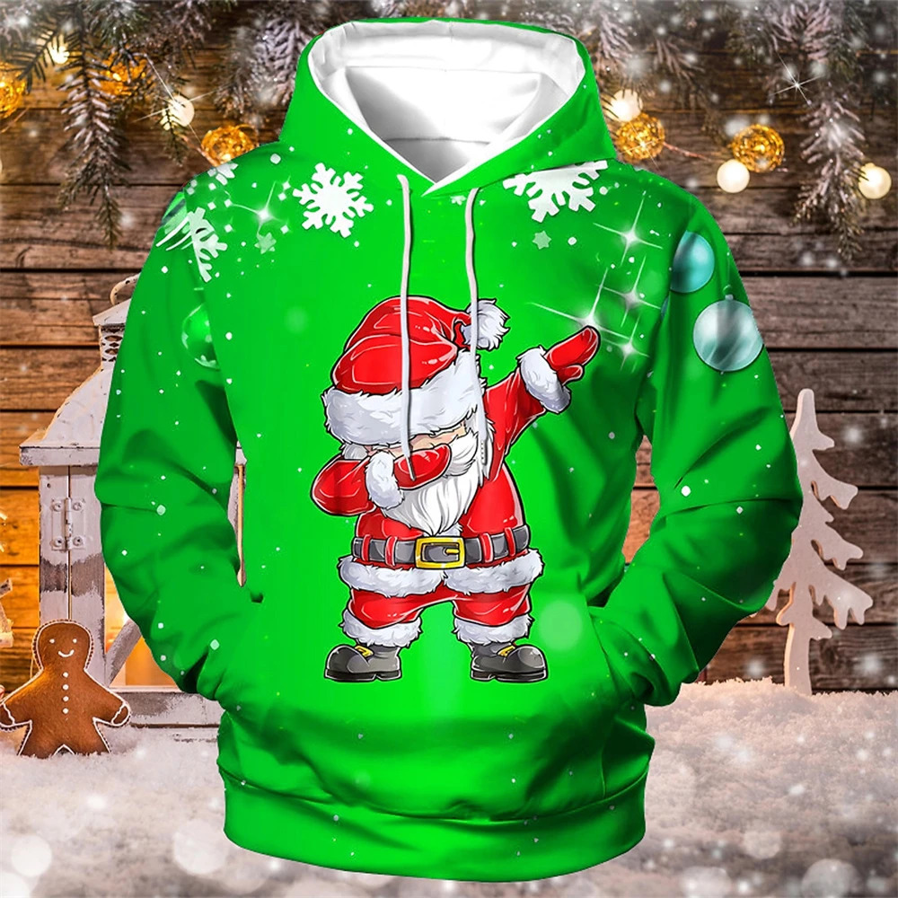 Christmas Hoodies For Men Funny Santa Claus Print Long Sleeve Hooded Sweatshirts Autumn Clothing Holiday Casual 241111