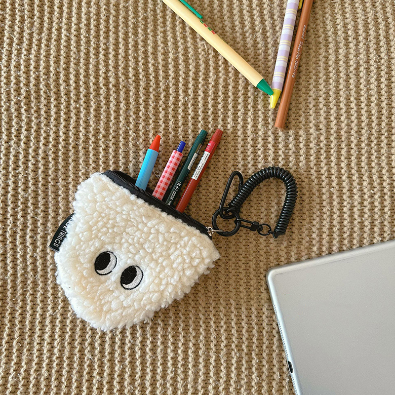 Small Cute Item Minority Storage Bag Rice Ball Coin Purse Zipper Plush Small Wallet With Lanyard Student Bag Pendant smile