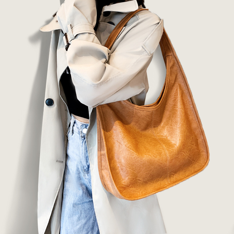 Vintage Simplicity Pure Color Casual Shoulder Hobos Retro Patent Leather Unique Designer Totes for Women High Capacity Bags a1e87