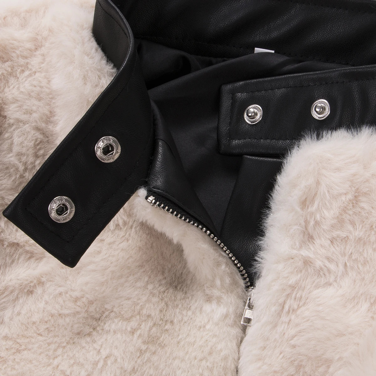 Womens warm teddy bear velvet leather patch work bag long sleeved slim fit jacket zipper oversized jacket 241112