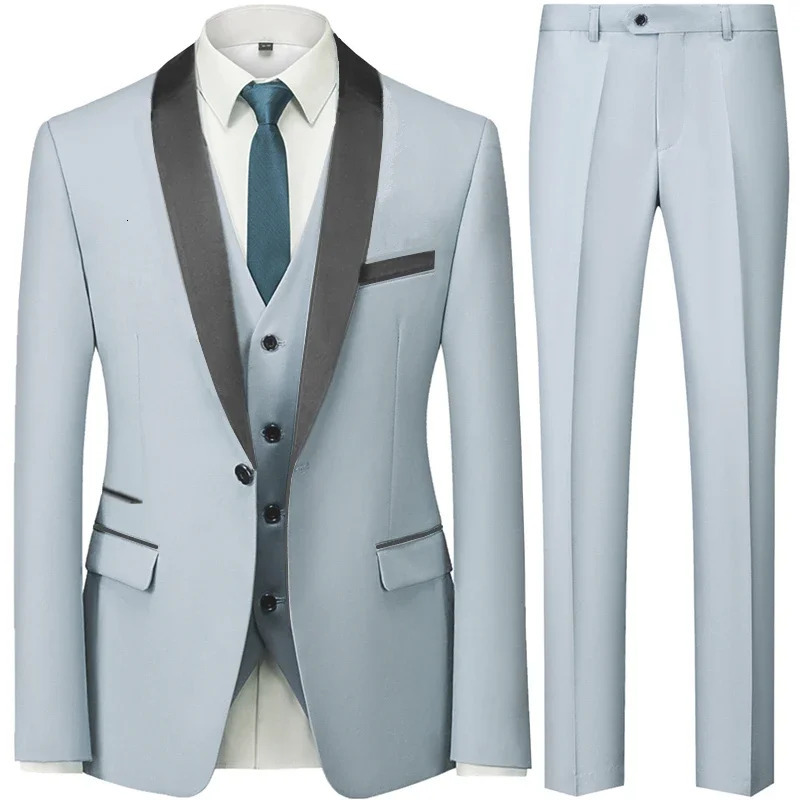 Mens British Style Slim Suit 3 Piece Set Jacket Vest Pants Male Business Gentleman High End Custom Dress Blazers Coat S6XL 240412