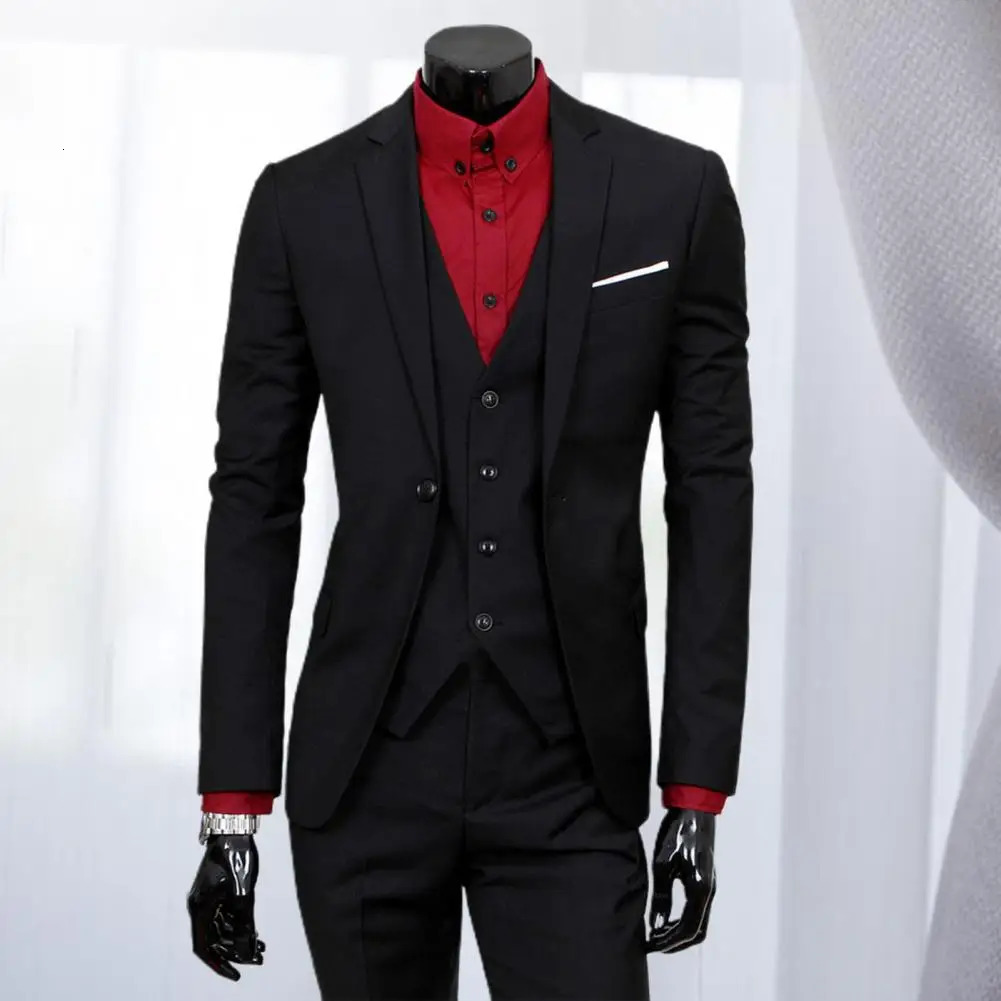 3 PcsSet Business Blazer Vest Pants Suit M 4XL Slim Fit Solid Color Men Formal Male Wedding Set trajes de hombre 240412