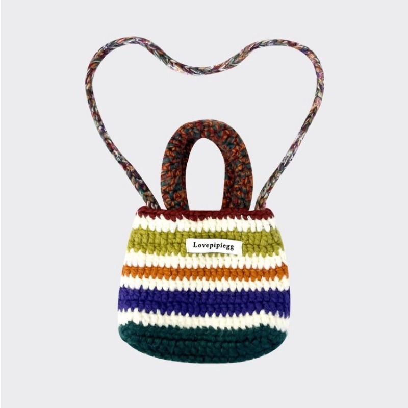 Japanese Retro Bag Gloves Knited Bucket Hat Women Autumn Winter Rainbow Striped Crochet Three-piece Set Designer Cute Funny Hat 57a2c