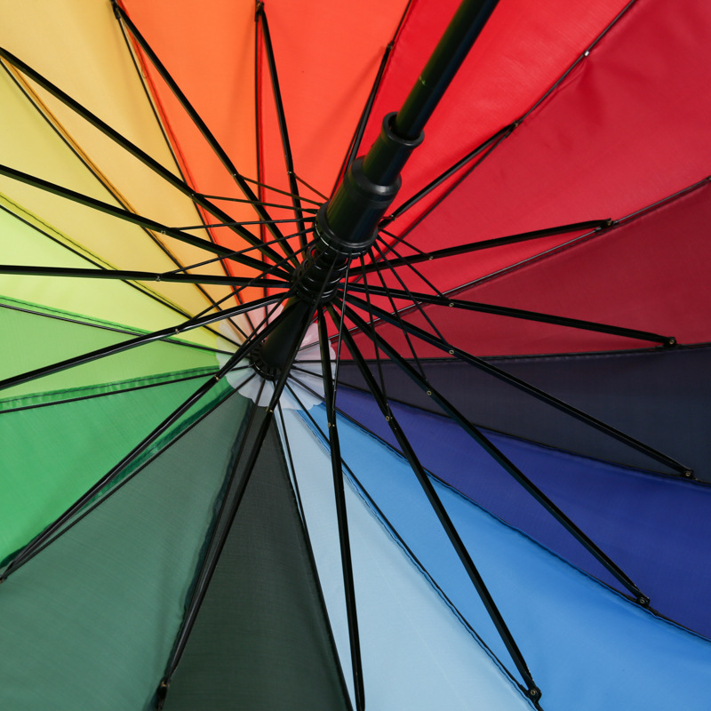 Straight pole 16 bone rainbow umbrella long handle automatic sunny umbrella creative gift advertisement umbrella print logo