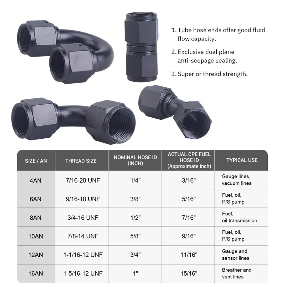 Universal 0 45 90 180 Degree to AN6 AN8 AN10 Female Hydraulic hose Elbow Oil Cooler Fitting Hose Fittings