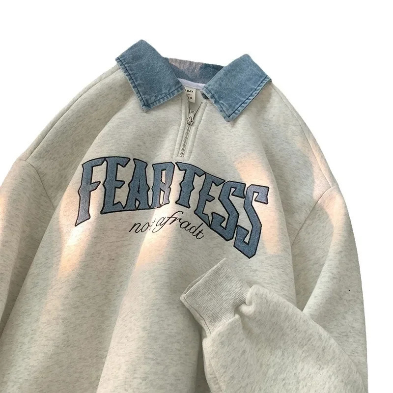 Mens Half-zip Polo Collar Sweatshirt No Hood Winter American Style Jacket Oversized Heavy Top For Autumnwinter 241111