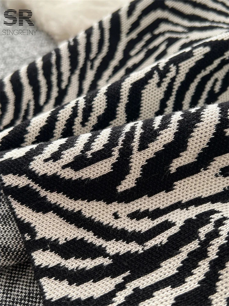 Singreiny Senior Leopard two-piece womens O-neck metal button cardiganbodysuit color block winter thick knit set 241112