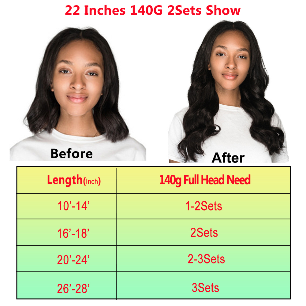 Clip In Hair Extensions Human Hair 140Gram Body Wave Clip In 8Pcs/Set Full Head Brizilian Wavy Clip Ins Hair Natural Remy Hair 07f5b