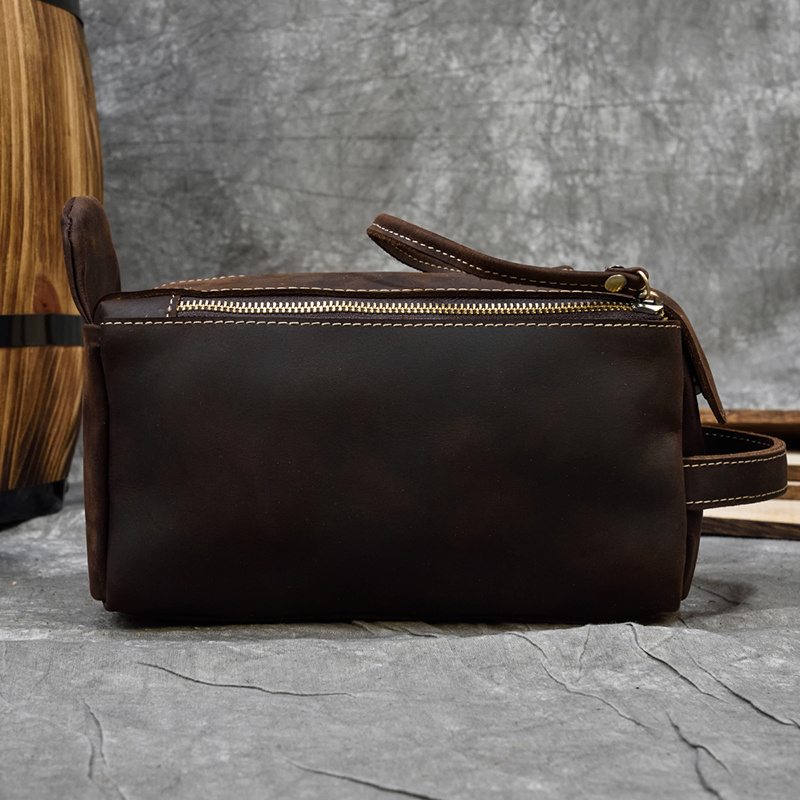 Vintage Leather Storage Bag Clutch s Men Wash Toiletry kits Crazy Horse Clutches 30794