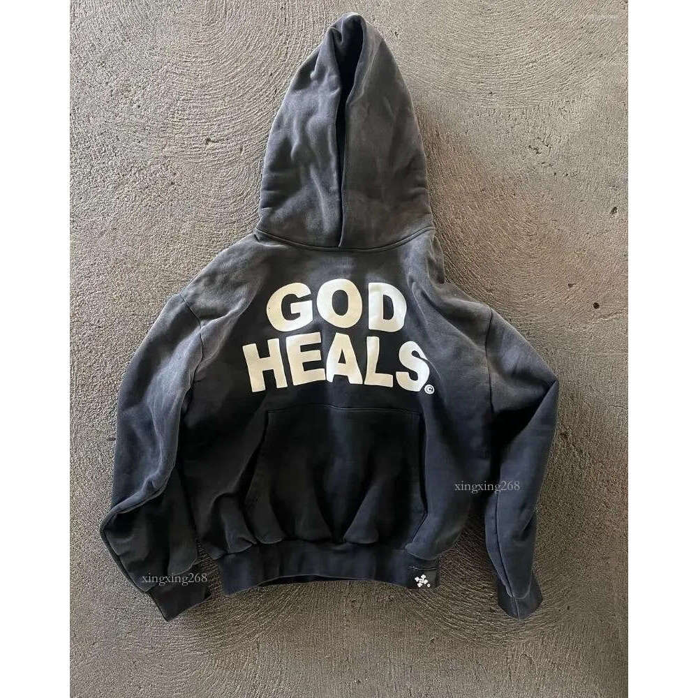 Men's Hoodies Men Oversized Vintage Streetwear God Heals Painting Printed Women Sweatshirt Y2k Tops