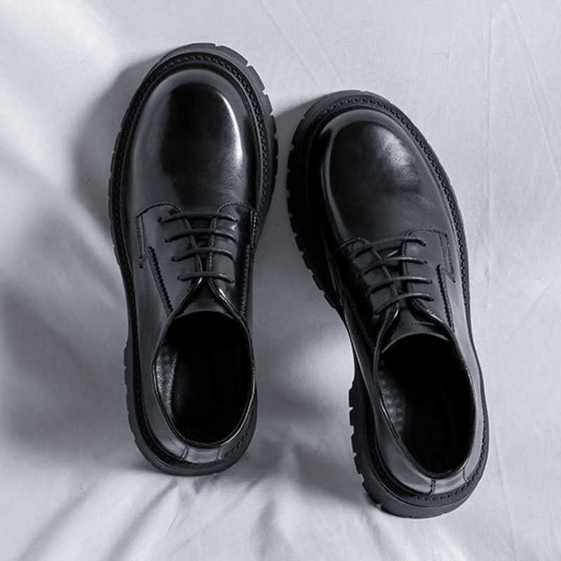 Men Dress Shoes Large Round Toe Small Leather Shoes With Raised British Style Thick Sole Single Dressing Shoe For Men And Young Peoples Formal Busines