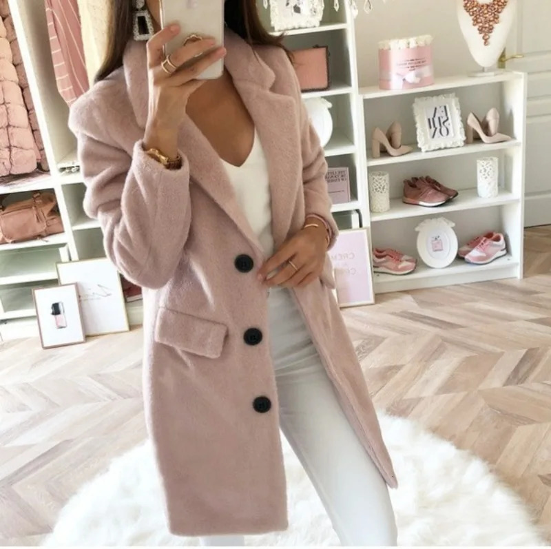 Autumn Womens Solid Color Coat Suit Collar Medium Length Fashion Double Breasted Woolen Elegant 241108