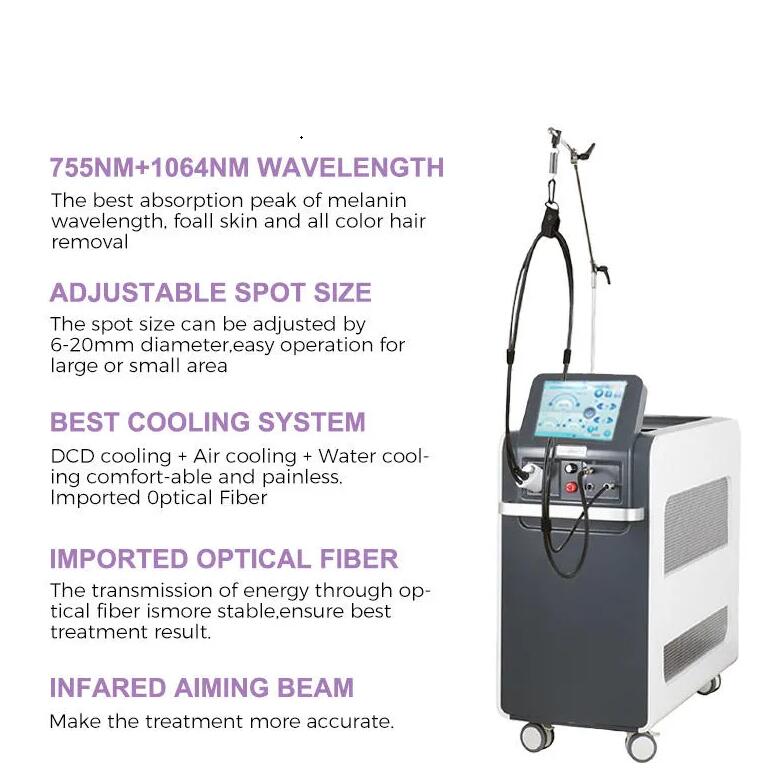 New Optical fiber hair removal laser 1064 755 long pulse nd yag laser hair removal machine alexandrite Laser Skin Rejuvenation beauty machine Two year
