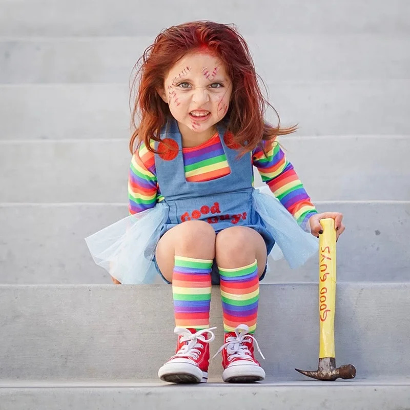 Baby Girl Boy Halloween Clothes Set RomperLong Sleeve Shirt 2PCS Child Chucky Doll Evil Bodysuit Costume Baby Clothes 2-7Y 240329