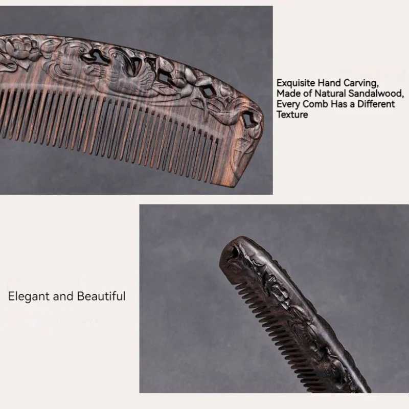 Natural ebony comb handmade wooden anti-static deodorizer fine tooth comb used for long thick curly wet and dry hair W241112