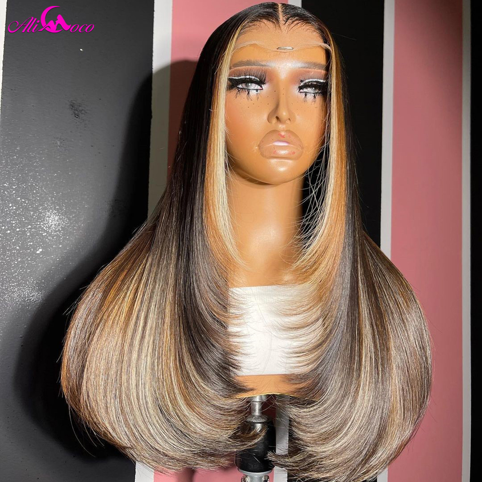 Brown Blonde 5x5 Lace Closure Wig Highlights Colored Malaysian Straight Body Wave 13x6 Lace Front Human Hair Wig For Black Women 3bbb8