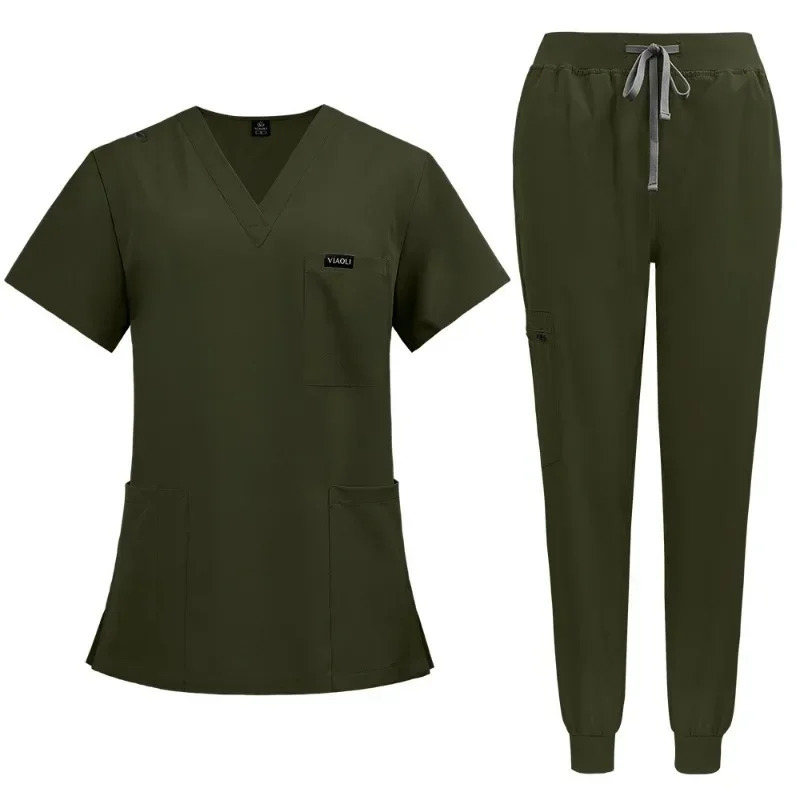 Scrubs Uniform Suit Short Sleeve V-neck Topsjogger Pants Set Nursing Uniform Women Multicolor Pet Doctor Scrub Workwear 241112