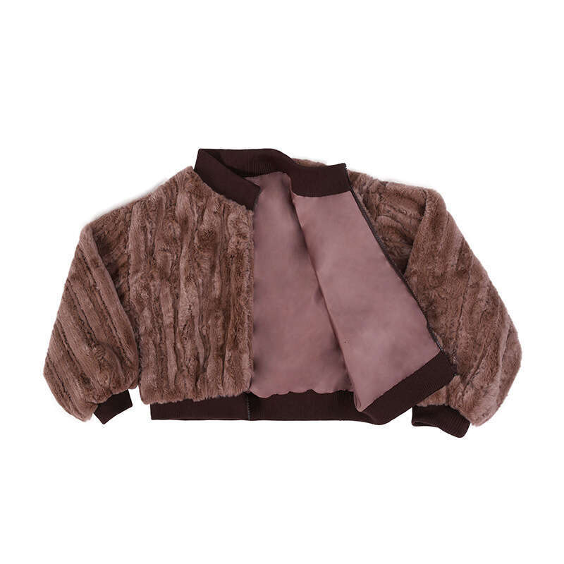 shanshi fur coat women Autumn and winter rabbit short standing collar striped imitation fur plush warm jacket for women