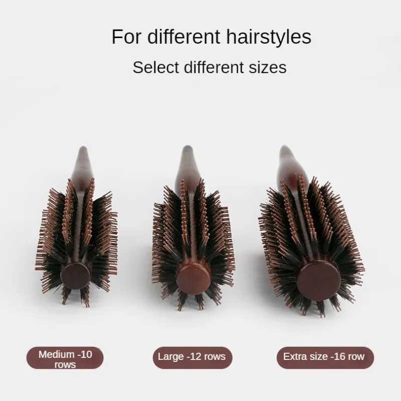Type 3 Solid Wood Curling Comb for Pig Mane Natural Pig Mane Curling Brush Round Barrel Hair Dryer Curling Styling Tool W241112